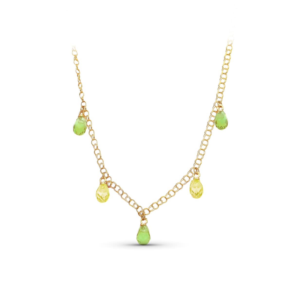 18K GARGANTILLA ORO AMARILLO LAGRIMAS PIEDRAS COLOR VERDE-TOPACIO