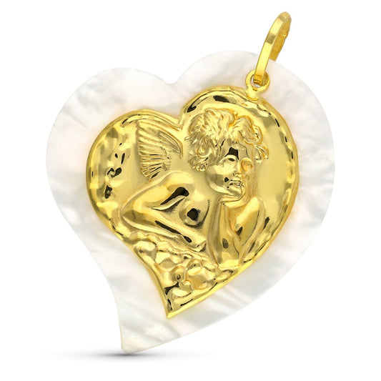 18K COLGANTE ORO AMARILLO ANGEL NACAR CORAZON 40X35 MM