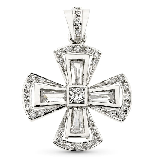 18K CRUZ ORO BLANCO CIRCONITA 29X26 MM