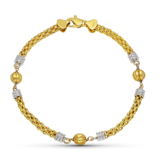 18K PULSERA ORO BICOLOR BOLA GALLON BICOLOR