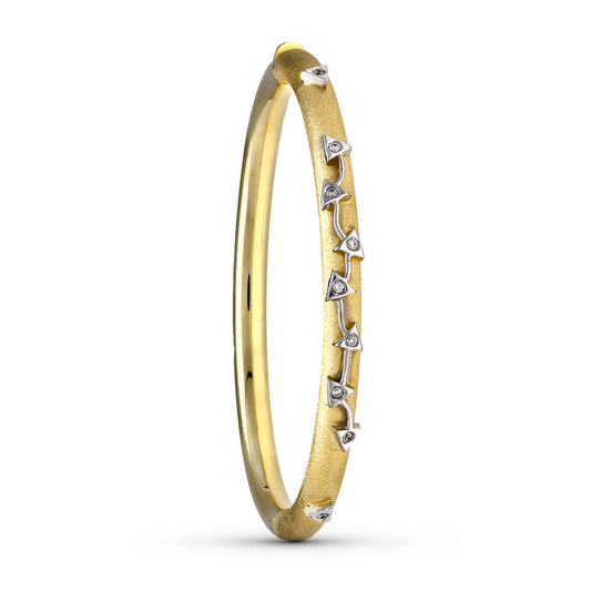 18K PULSERA MEDIA CAÑA ORO BICOLOR CON PIEDRAS