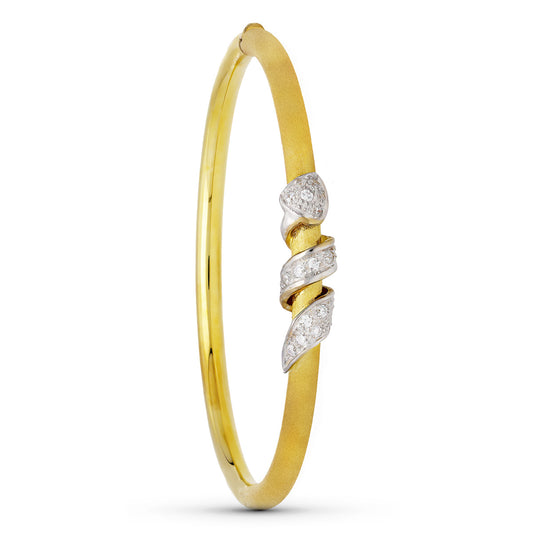18K PULSERA MEDIA CAÑA ORO BICOLOR CON PIEDRAS