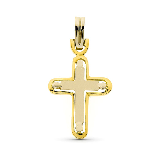 18K CRUZ BICOLOR MATE Y BRILLO