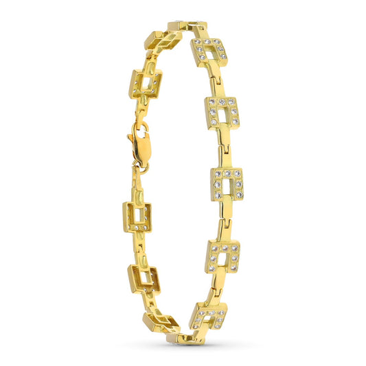 Pulsera Motivos Cuadrados Circonita de oro amarillo 18K