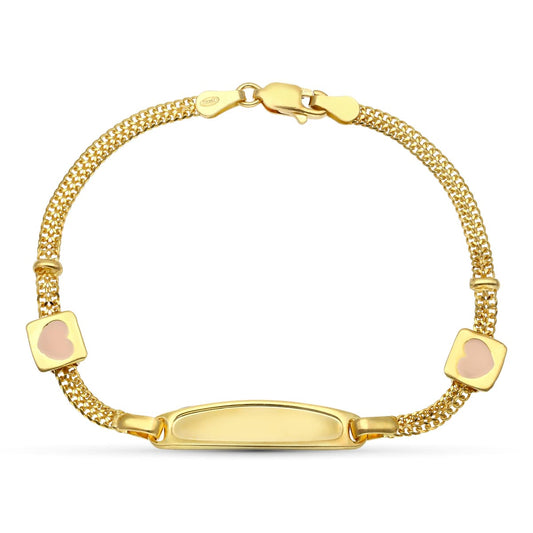 18K ESCLAVA ORO AMARILLO ESMALTE CORAZONES 17.5 CM