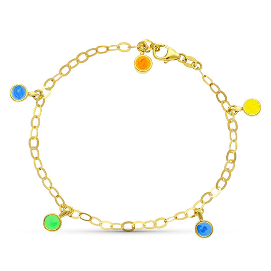 Pulsera Fetiches Colores. 18 cm de oro amarillo 18K