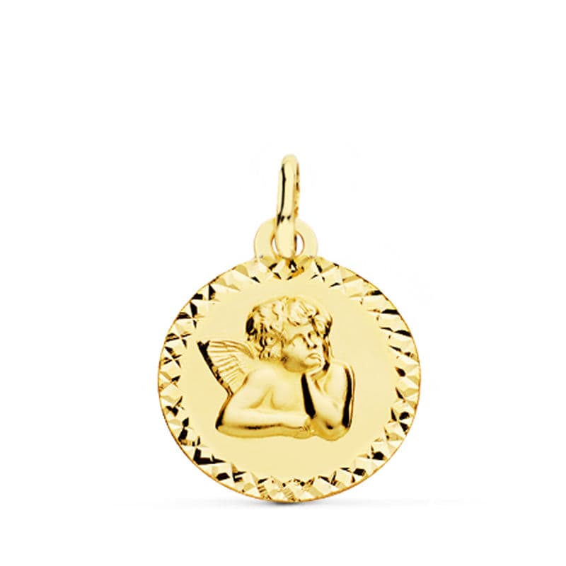 Medalla Angel 16 mm Talla Cruz de oro amarillo 9K