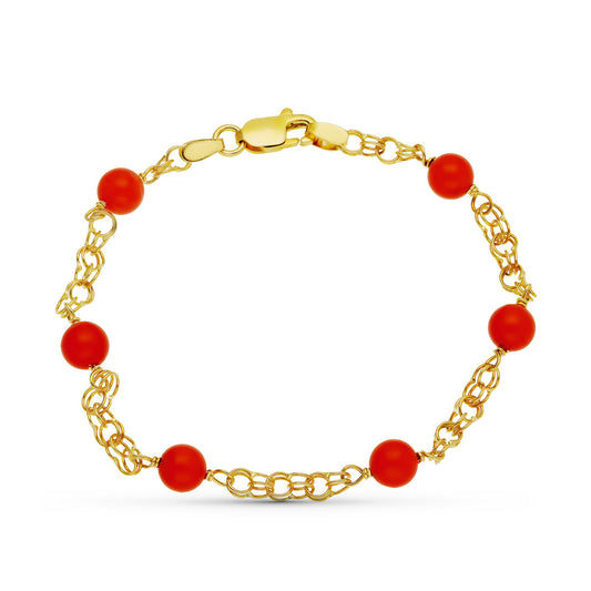 Pulsera Coral Fino Cerdeña 5 mm 17 cm de oro amarillo 18K