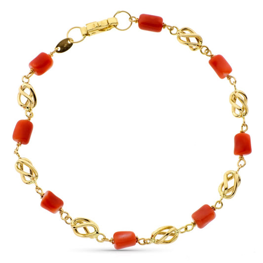 Pulsera con Jaulas y Coral Fino Japones 19 cm de oro amarillo 18K
