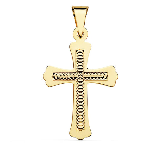 18K CRUZ ORO AMARILLO TALLADA 34X22 MM