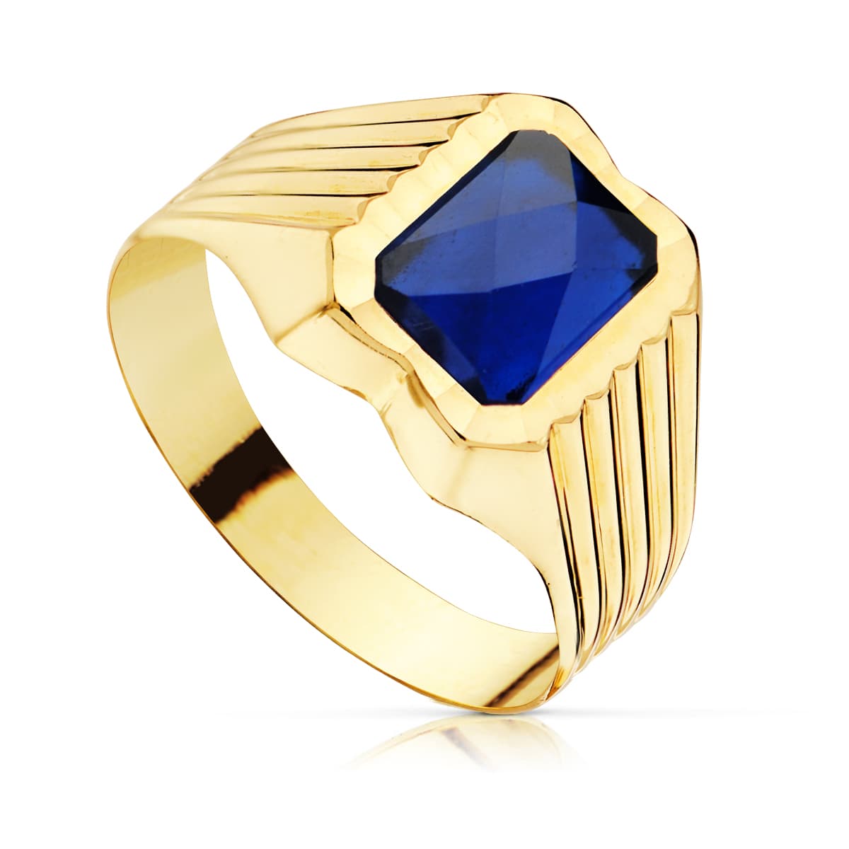 Sello Hueco Cadete Piedra Zafiro Spinel de 8 x 6 mm de oro amarillo 18K