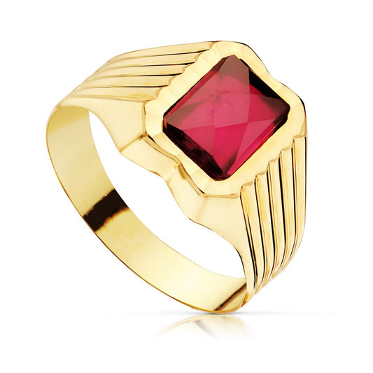 Sello Hueco Cadete Piedra Rubí Spinel de 8 x 6 mm de oro amarillo 18K