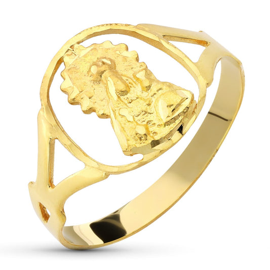 Sortija Virgen de Linarejos Oval 13 x 12 mm. de oro amarillo 18K
