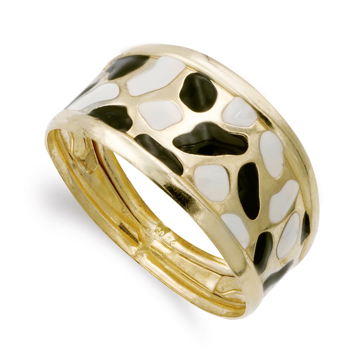 Sortija Esmaltada Marfil y Negro. Ancho: 11 mm de oro amarillo 18K