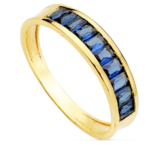 18K SORTIJA ORO AMARILLO CIRCONITAS AZULES TALLA BAGUETTE. ANCHO 4,5 MM