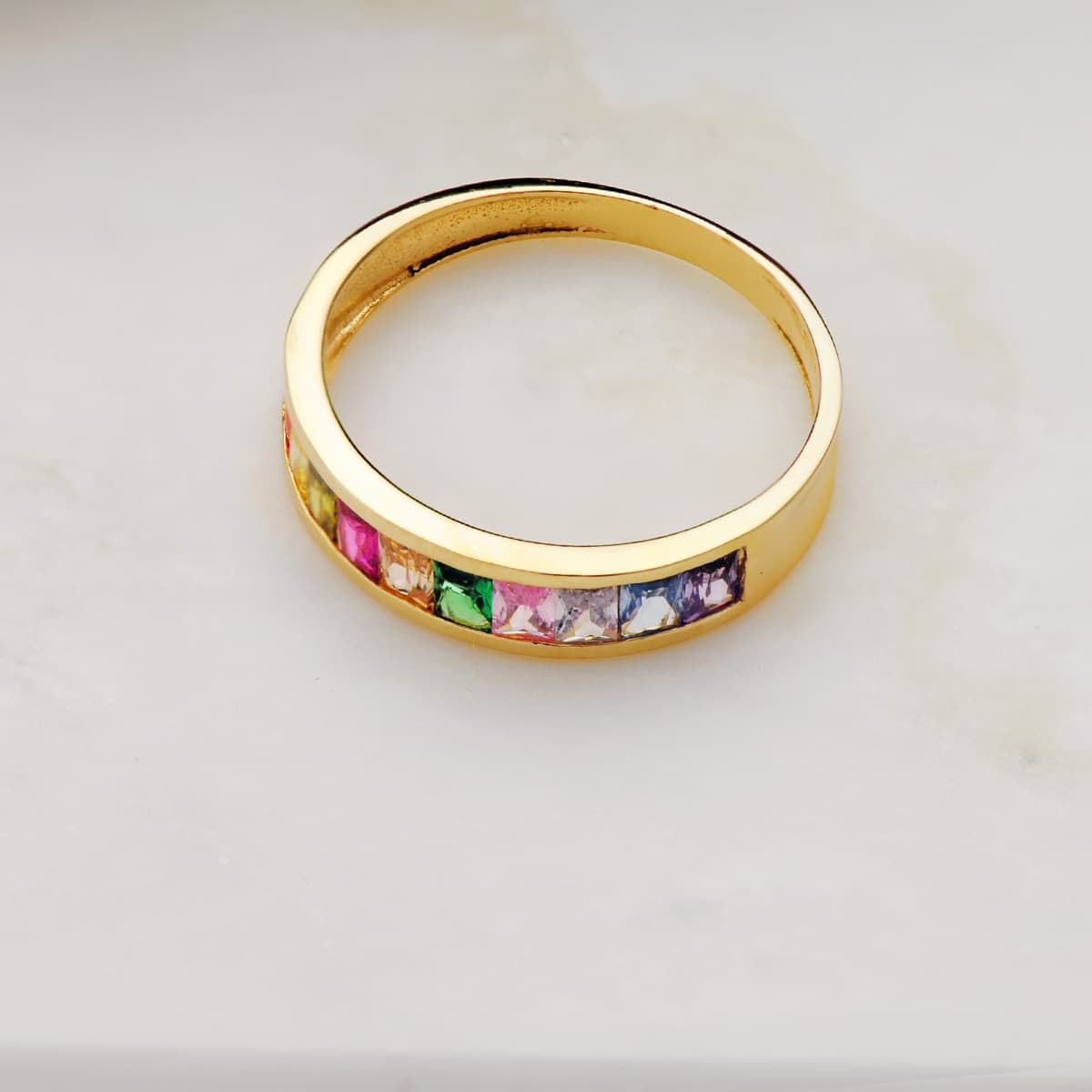 18K SORTIJA ORO AMARILLO CIRCONITA COLORES BAGUETTE. 4 MM