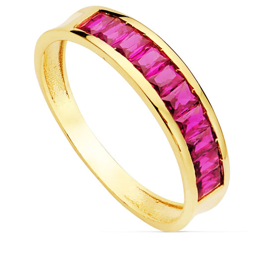18K SORTIJA ORO AMARILLO CIRCONITA ROJAS TALLA BAGUETTE. ANCHO 4,5 MM