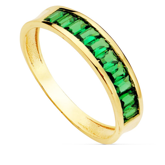 18K SORTIJA ORO AMARILLO CIRCONITAS VERDES TALLA BAGUETTE. ANCHO 4,5 MM