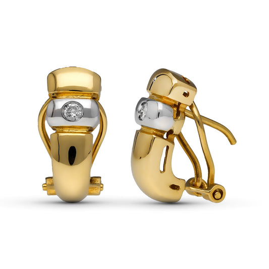 18K PENDIENTES ORO AMARILLO DIAMANTES TALLA BRILLANTE 0,10 QTS. 14X6 MM CIERRE OMEGA