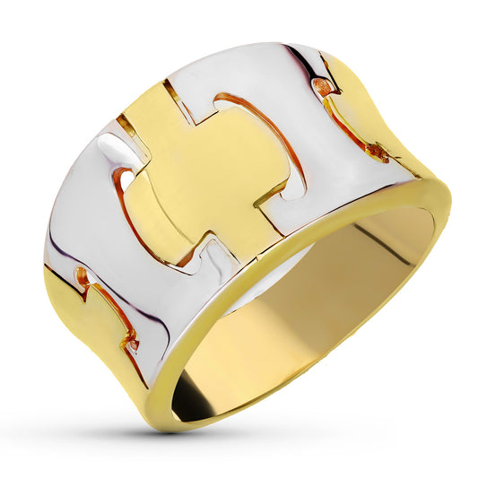 18K SORTIJA ORO BICOLOR MACIZA CON BANDAS. ANCHO: 13,5MM