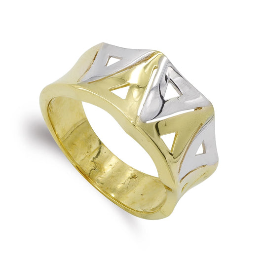 18K SORTIJA ORO BICOLOR TRIANGULOS. ANCHO: 11 MM