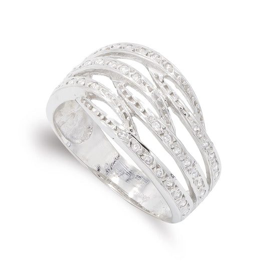 18K SORTIJA ORO BLANCO BANDAS CON CIRCONITAS. ANCHO: 11,5 MM