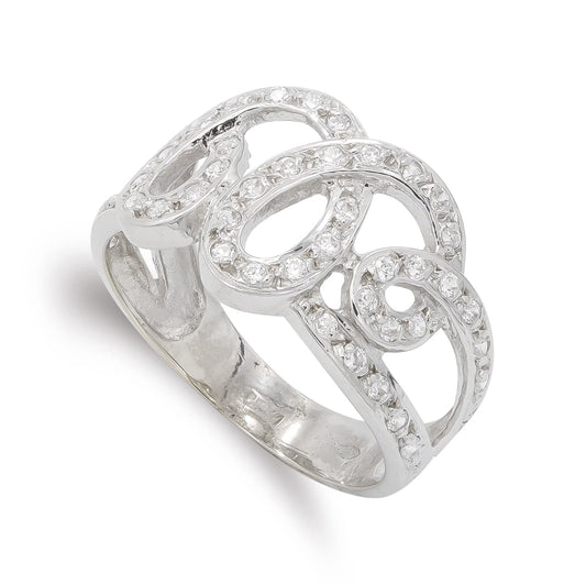 18K SORTIJA ORO BLANCO CALADA CON CIRCONITA. ANCHO: 12,5 MM