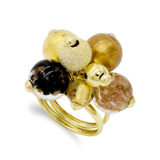 18K SORTIJA ORO AMARILLO BOLAS CRISTAL MURANO. ANCHO: 20 MM