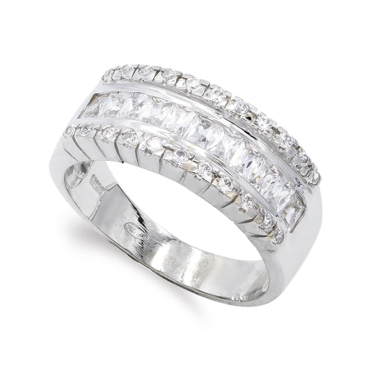 18K SORTIJA ORO BLANCO CIRCONITA BAGUETTE Y REDONDAS. ANCHO: 8 MM