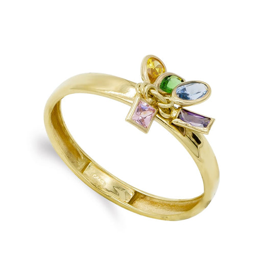 18K SORTIJA ORO AMARILLO CINCO PIEDRAS DE COLORES. ANCHO 3 MM