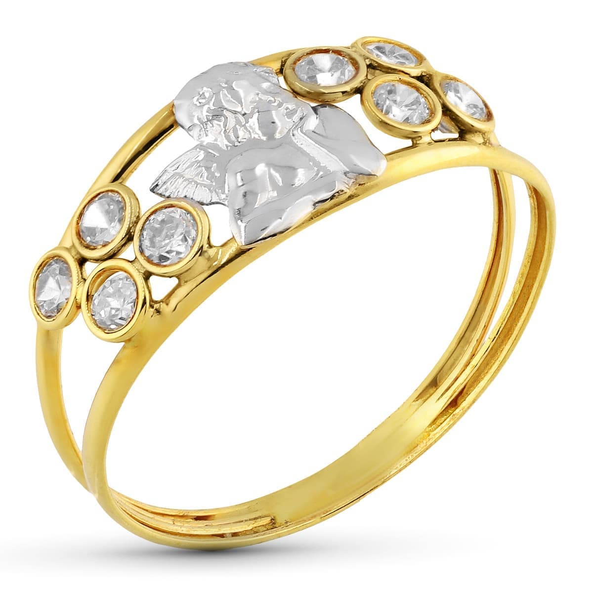 18K SORTIJA ORO BICOLOR DOBLE CUERPO CON ANGEL BURLON Y CRICONITAS. ANCHO: 8 MM