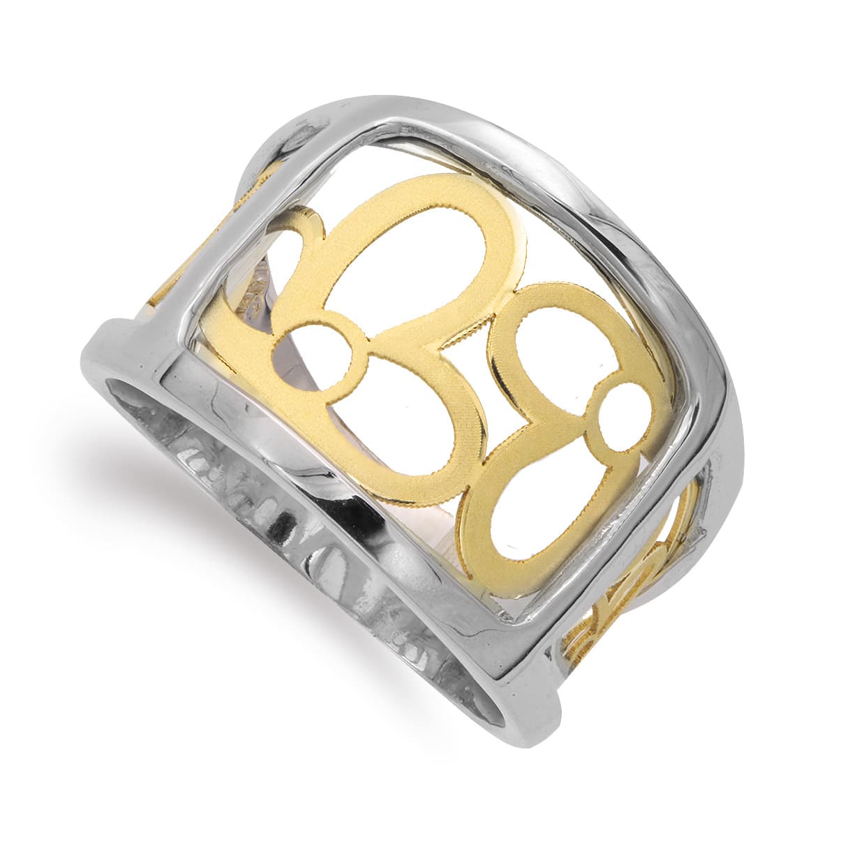 18K SORTIJA ORO BICOLOR CON FLORES CALADAS. ANCHO: 15MM