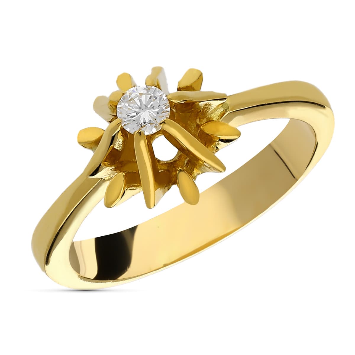 Solitario Diamante Natural 0,10 Qts. Ancho: 9 mm de oro amarillo 18K
