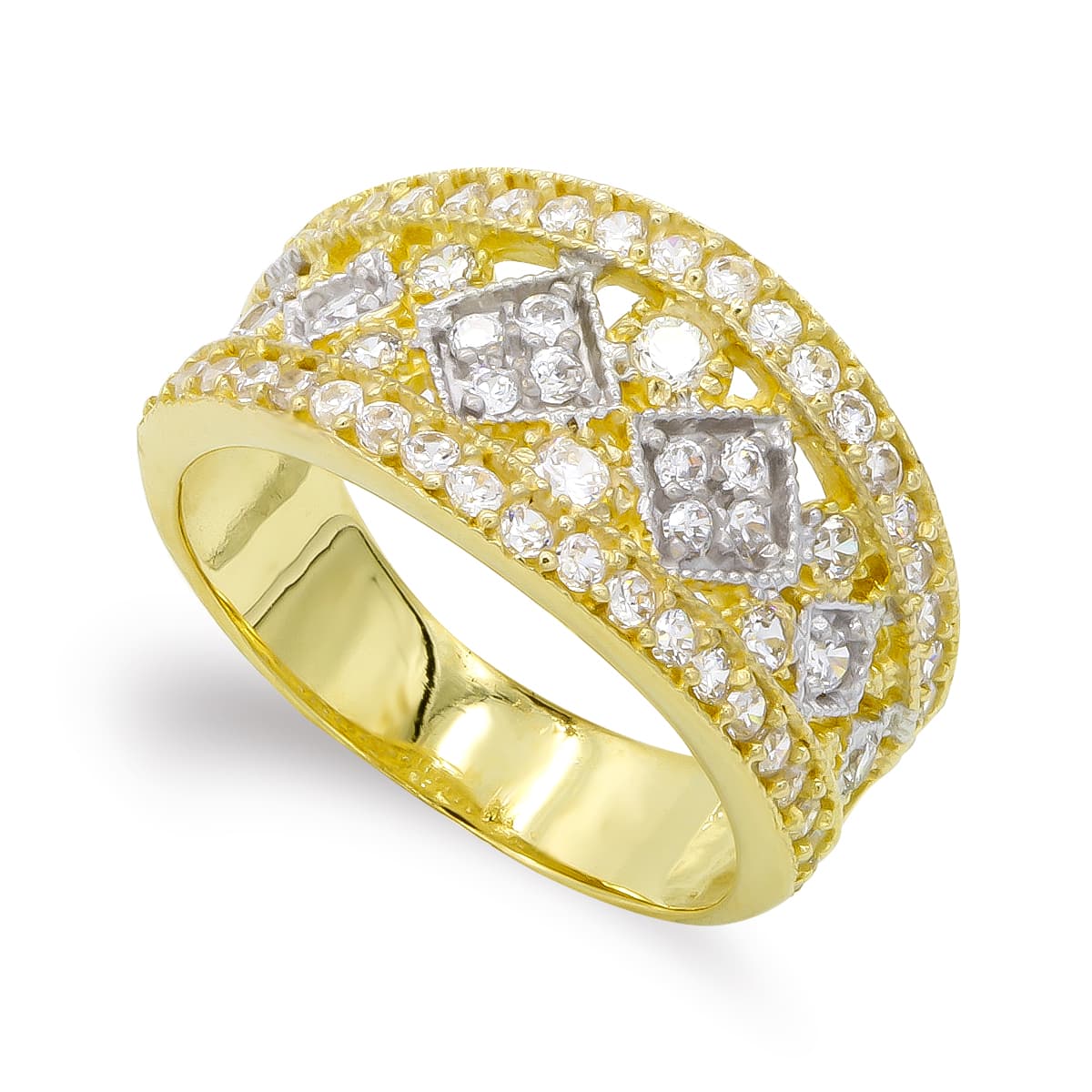 18K SORTIJA ORO BICOLOR Y CIRCONITA CALADA