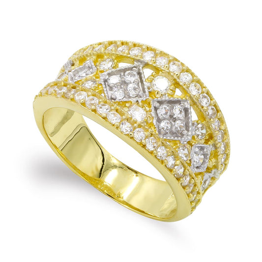 18K SORTIJA ORO BICOLOR Y CIRCONITA CALADA