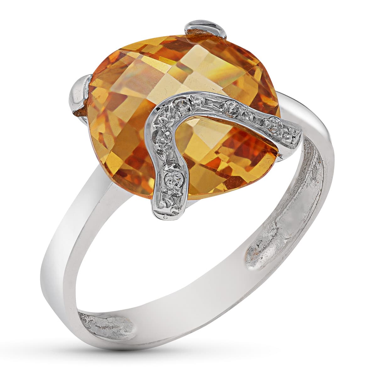Sortija Piedra con Topacio y Circonitas. Ancho: 12 x 12 mm de oro blanco 18K