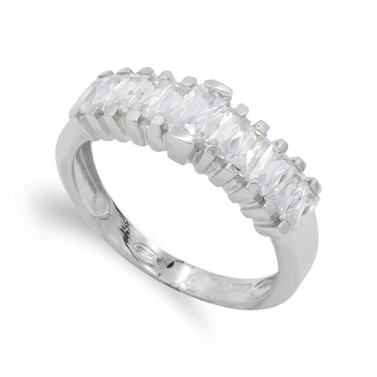 18K SORTIJA ORO BLANCO BARRAS EN ESCALERA CON CIRCONITAS. ANCHO: 6,5 MM