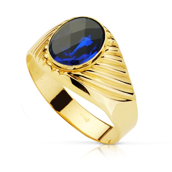 Sello Hueco Galloneado Piedra Oval Zafiro Spinel 10 x 8 mm de oro amarillo 18K