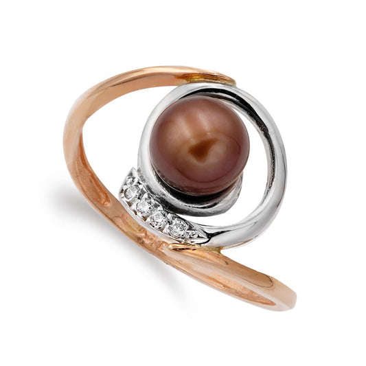 18K SORTIJA ORO BICOLOR CON PERLA 7 MM CUERPO ORO ROSA 2 MM