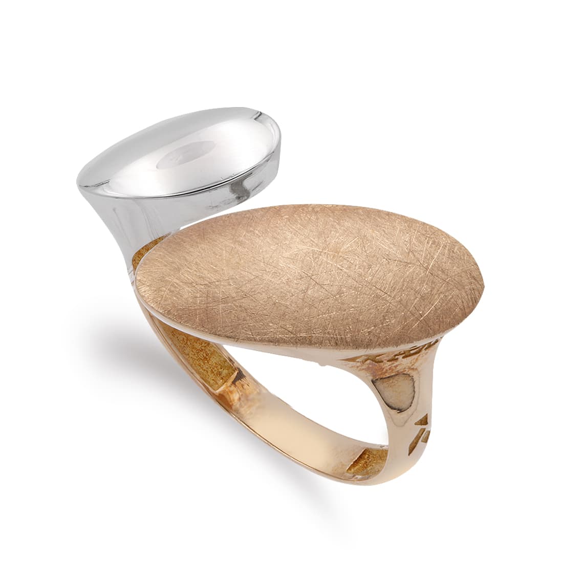 18K SORTIJA ORO BICOLOR MOTIVOS OVALES ANCHO 23X14 MM