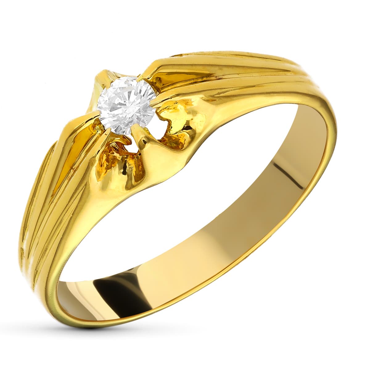Solitario Diamante Natural 0,20 Qts. Ancho: 7 mm de oro amarillo 18K