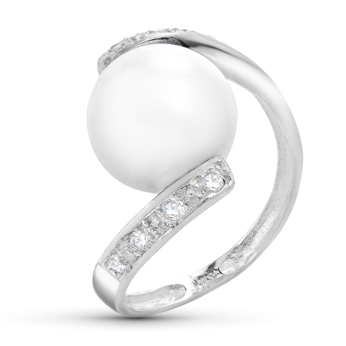 18K SORTIJA ORO BLANCO CON CIRCONITA Y PERLA 10 MM