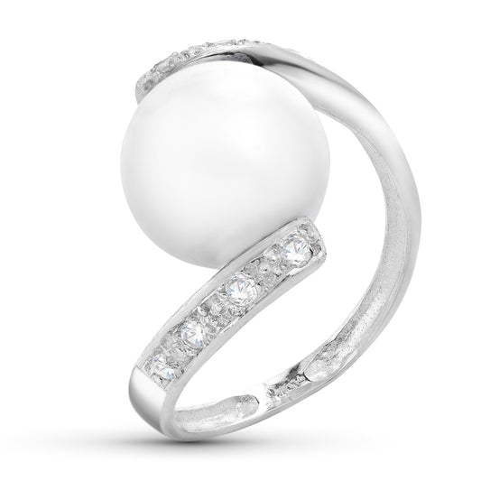 18K SORTIJA ORO BLANCO CON CIRCONITA Y PERLA 10 MM
