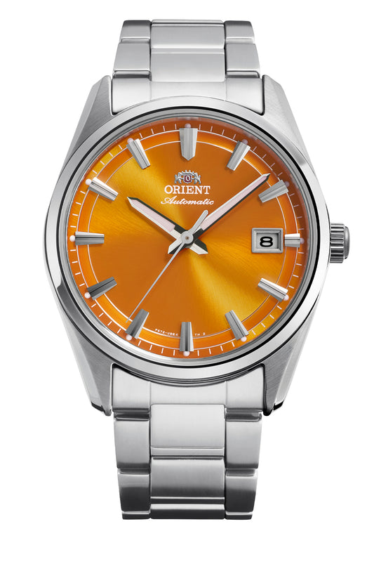 Reloj Orient Stretto Date Automático RA-AC0R08Y30B, esfera naranja