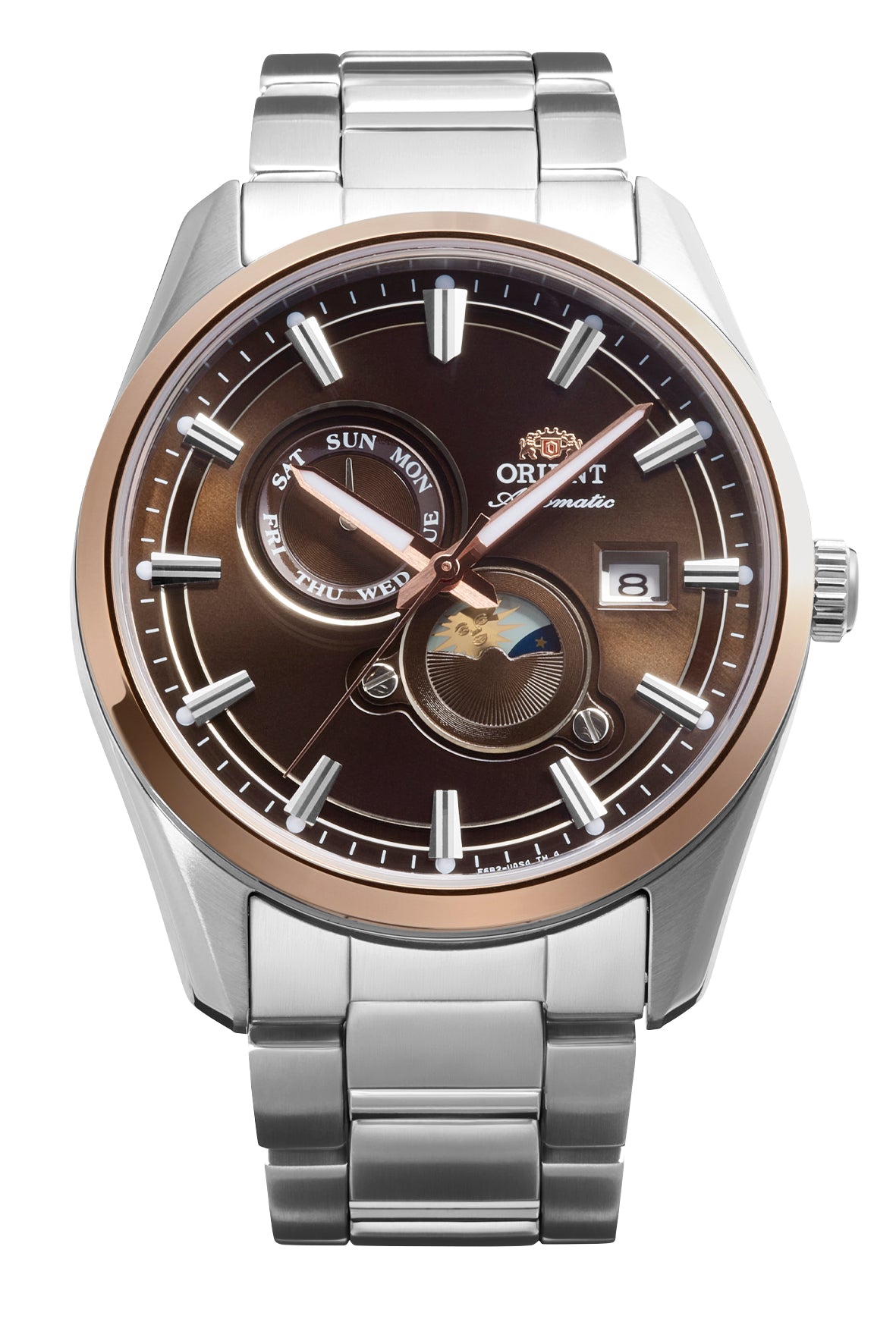 Reloj Orient Stretto Day & Night Automático RA-AK0313Y30B, esfera marrón