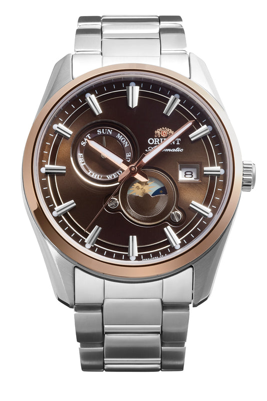 Reloj Orient Stretto Day & Night Automático RA-AK0313Y30B, esfera marrón
