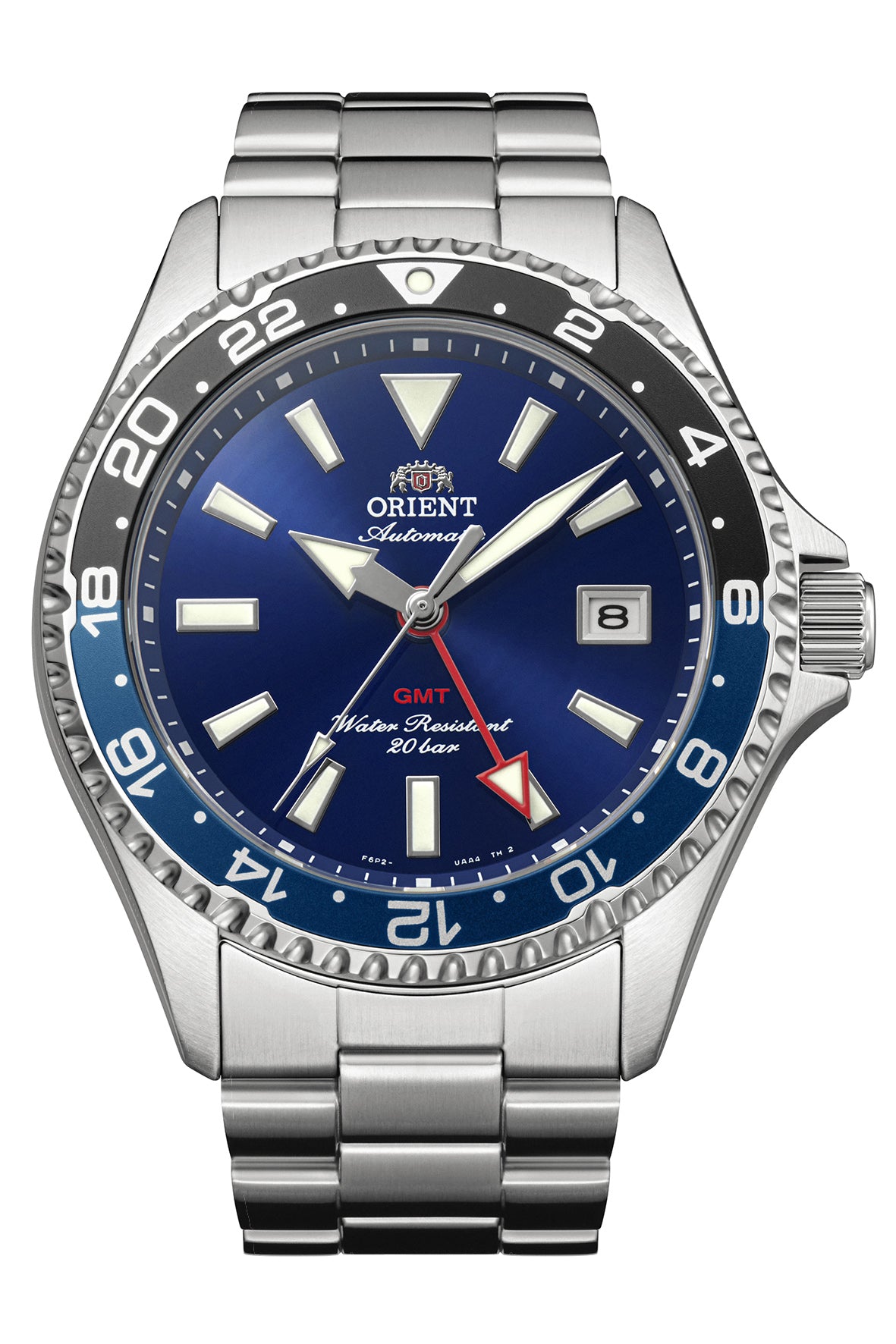 Reloj Orient Mako GMT RA-BC0003L30B, esfera azul