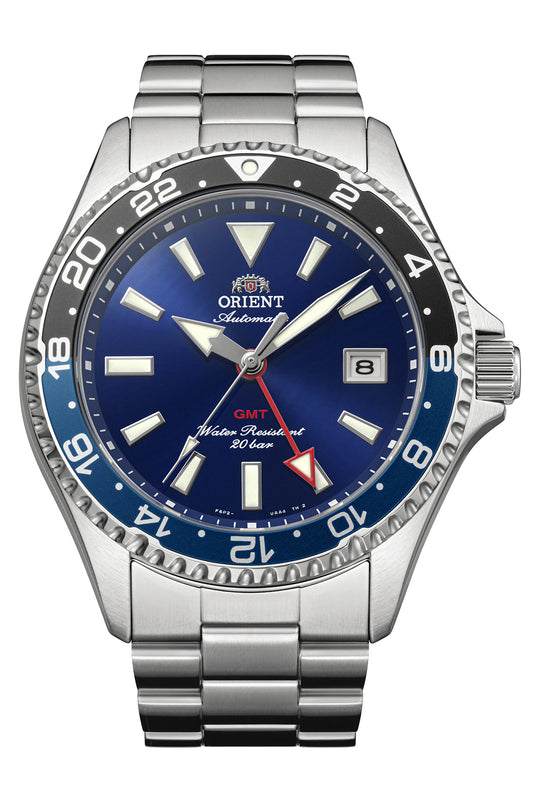 Reloj Orient Mako GMT RA-BC0003L30B, esfera azul