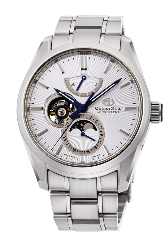 Reloj Orient Star Moon Phase RE-AY0002S00B, esfera blanco – plata – dorado