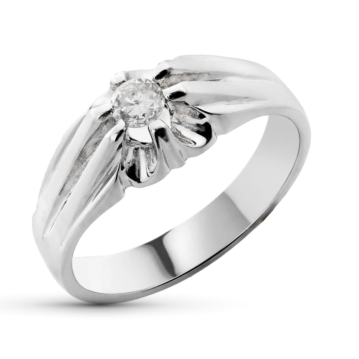 Solitario Diamante Natural 0,20 Qts. Ancho: 7 mm de oro blanco 18K